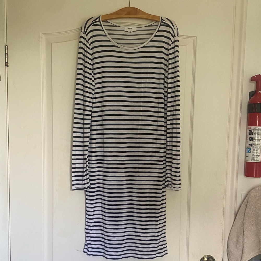 Mikoh Classic Black and White Striped Long Sleeve Dress